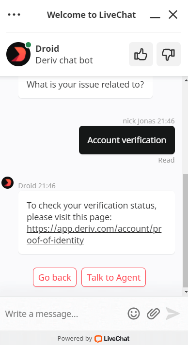 Kaip susisiekti su „Deriv“ palaikymo tarnyba